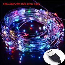 5 шт. USB LED Медь провода огни/5 м/10 м/20 м огни строки 50 светодиоды /100 светодиодов/200 светодиоды LED характер строки Рождество