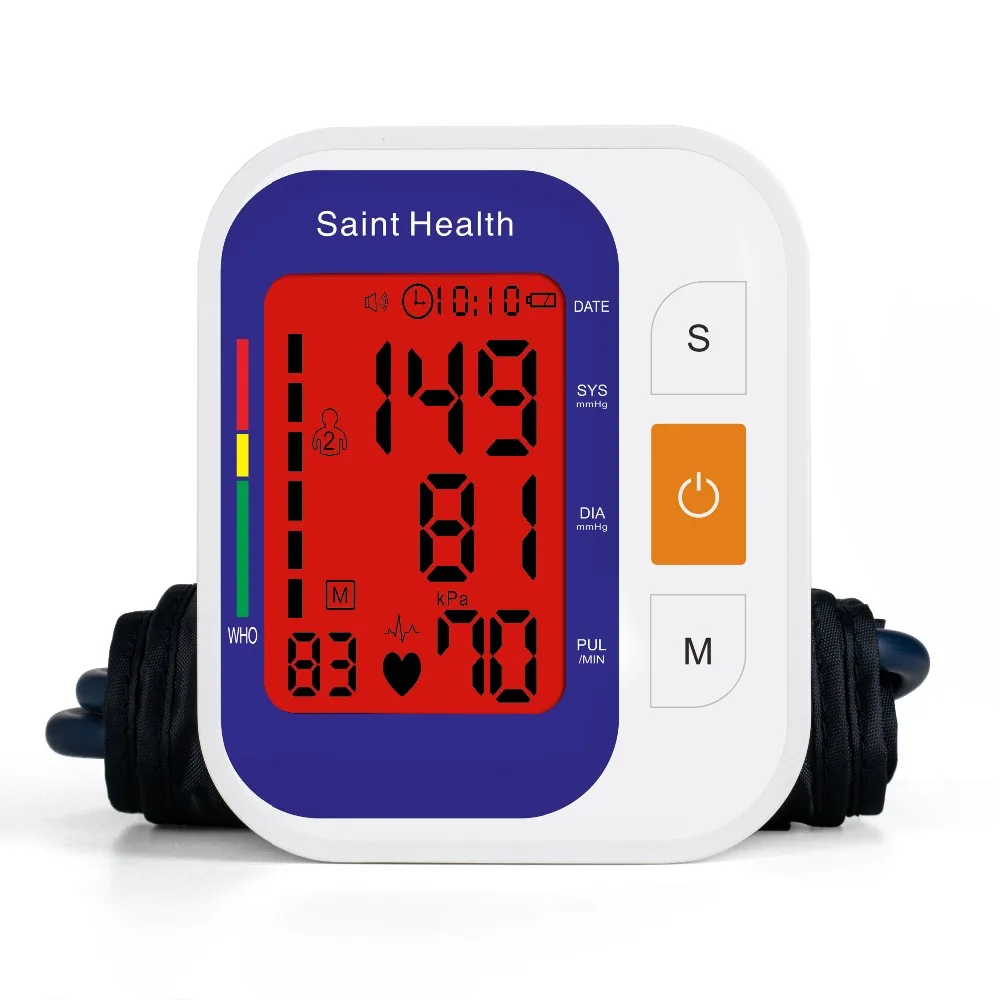 Saint Health Английский Голос с подсветкой цифровой измеритель артериального давления в верхней части руки Пульс ритм BP монитор тонометр Сфигмоманометры