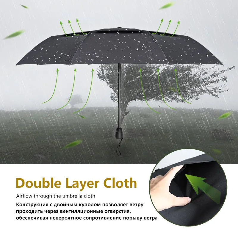 Portable Wind Resistant Umbrella Rain Women Strong Double Layer 3Folding Men Umbrella Automatic Small Quality Travel Umbrellas