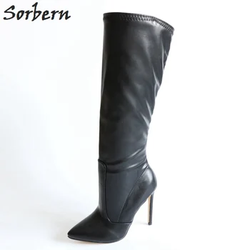 

Sorbern Black Matte Knee-High Long Boots Custom Opening Of The Boot Women Shoes Ladies Handmade Boots High Heel 12Cm Stilettos