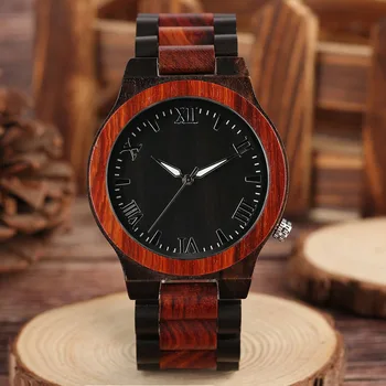 

Nature Red Black Wood Watch Men Quartz Sandalwood Wristwatch Rome Number Black Dial Sport Businessmen Watch Relogio Masculino