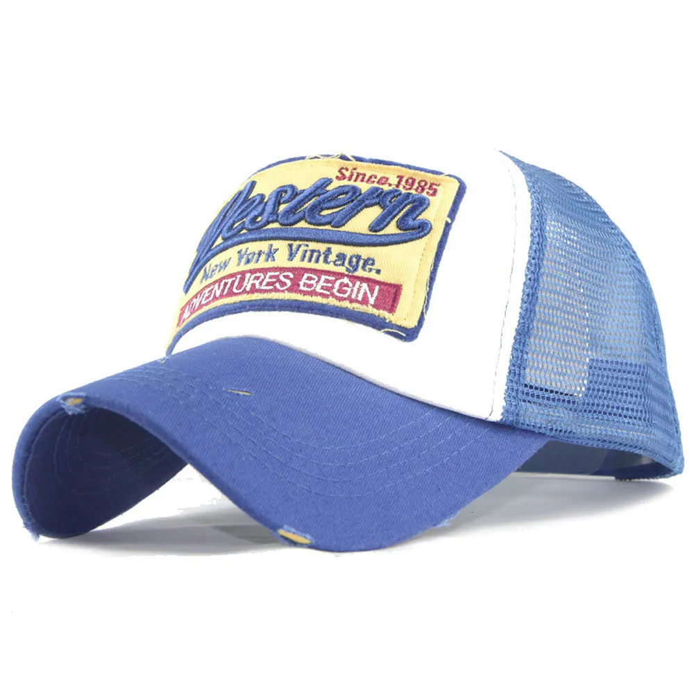 Мужские Женские летние шляпы от солнца бейсболка с вышивкой летняя кепка сетчатые головные уборы для мужчин и женщин Повседневные шапки Хип Хоп Бейсболка s - Цвет: Синий