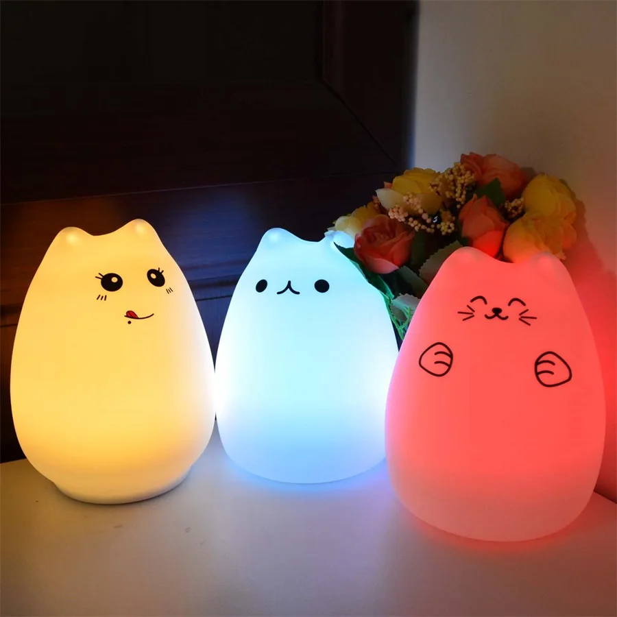  Colorful Cat Silicone LED Night Light Rechargeable Touch Sensor light 2 Modes Children Cute Night L - 32777429046