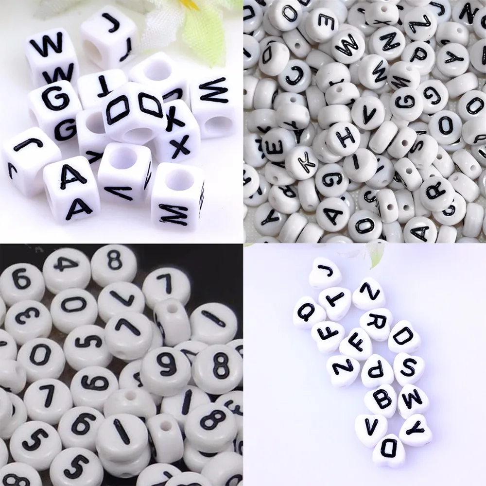 

Alphabet Beads Acrylic Bead with Letters Arabic numerals 200PCS White DIY Letter Beads For Bracelet Accessories for Jewelry Mix
