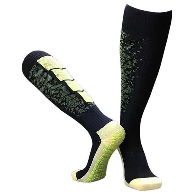 Новые длинные футбольные носки нескользящие хлопковые мужские футбольные носки для взрослых тренировочные Futbol спортивные Chaussette компрессионная защита - Цвет: black