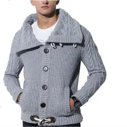 Мужской шерстяной кардиган свитера мужские с роговыми пуговицами Толстый Пуловер в Корейском стиле с длинными рукавами тонкий сплошной