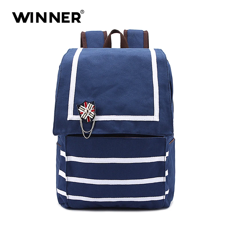 WINNER Women Backpack Canvas Striped Backpack Teenage Labtop Shoulders