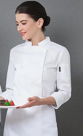 Униформа шеф-повара отеля с длинными рукавами для женщин и мужчин, рабочая одежда для кухни, китайского ресторана, барбекю, фаст-фуда, магазин повара, одежда H2029 - Цвет: Ladywhite