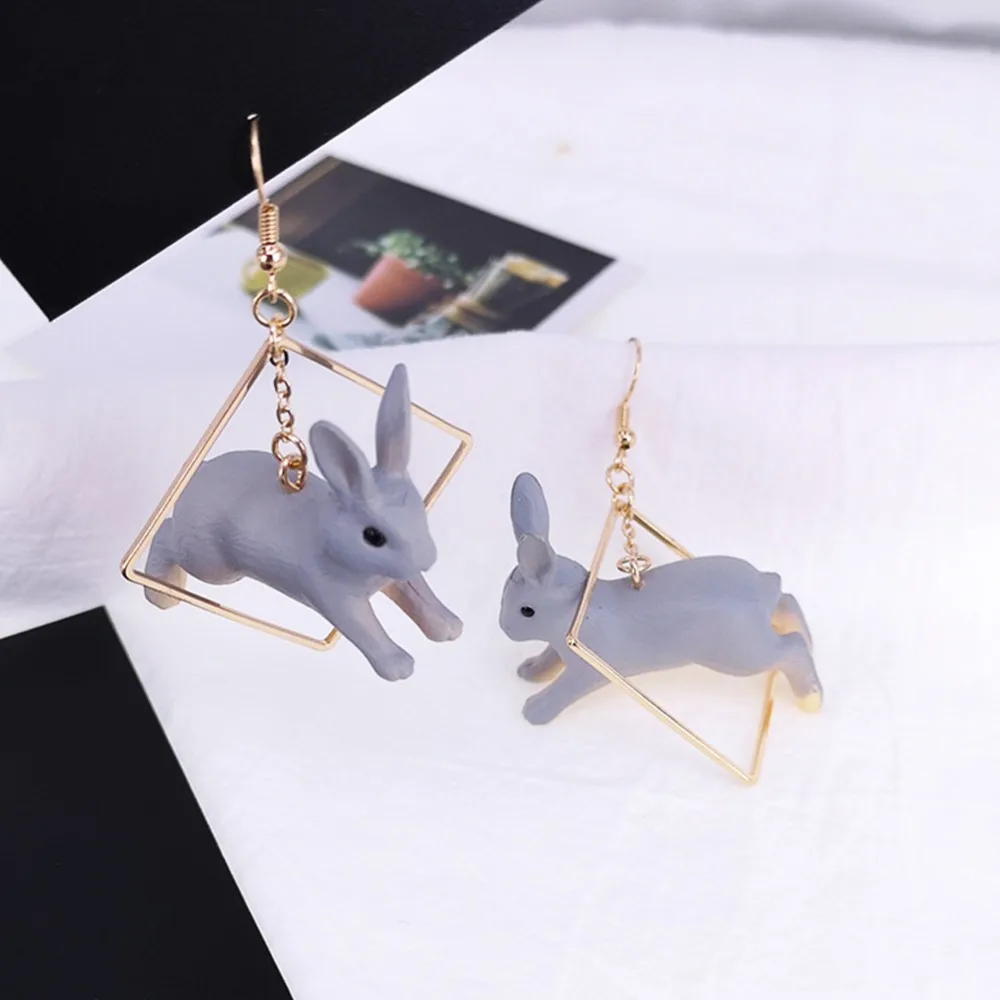 

Personality Lovely Three-dimensional Rabbit Geometric Square Alloy Drop Earrings Wholesale For Women Girl Children Jewelry