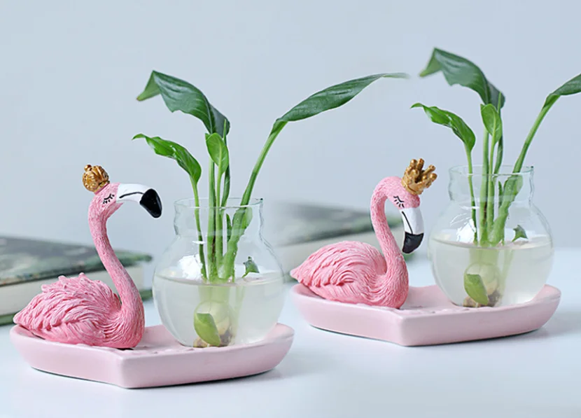 Creative Flamingo Home Decoration Hydroponic Vase Office Desk Decoration Flamingo Glass Flower Arrangement Container