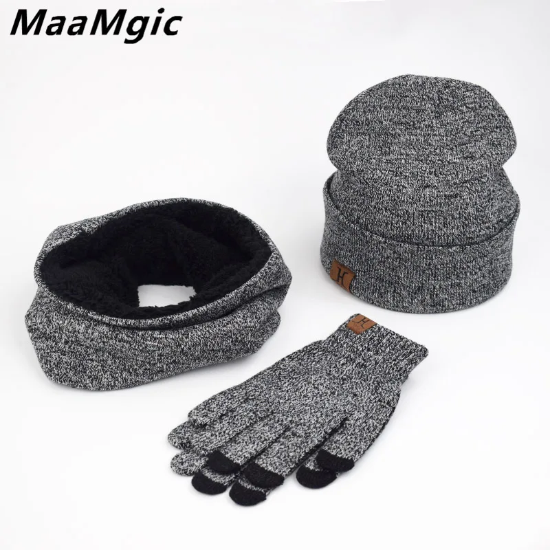 

A Set Of Men Women Winter Hats Scarves Gloves Cotton Knitted Hat Scarf Set For Male Female Winter Accessories 3 Pieces Hat Scarf