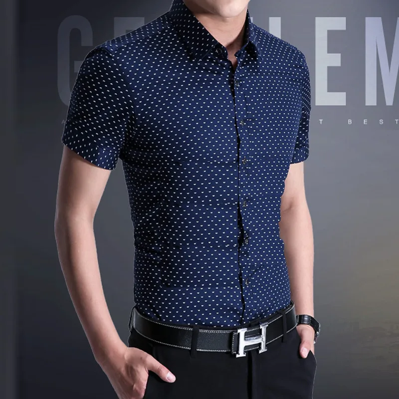 2015 Brand Polka Dot Mens Shirt Short Sleeve Button Up Shirts Casual