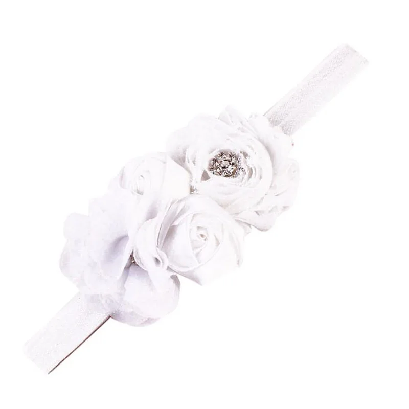 Головная повязка для новорожденных детей с изображением Ветхого цветка роза цветы жемчужные стразы ободок на голову; Головные уборы аксессуары, ленты для волос 1 предмет - Цвет: White