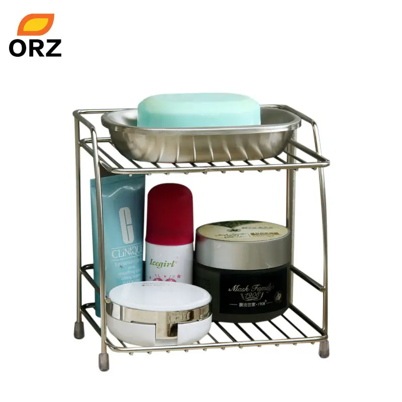 ORZ 2-طبقات الفولاذ المقاوم للصدأ تخزين الرف التوابل بهار سلة منظم مكتب المطبخ الحمام تخزين حامل رف رف