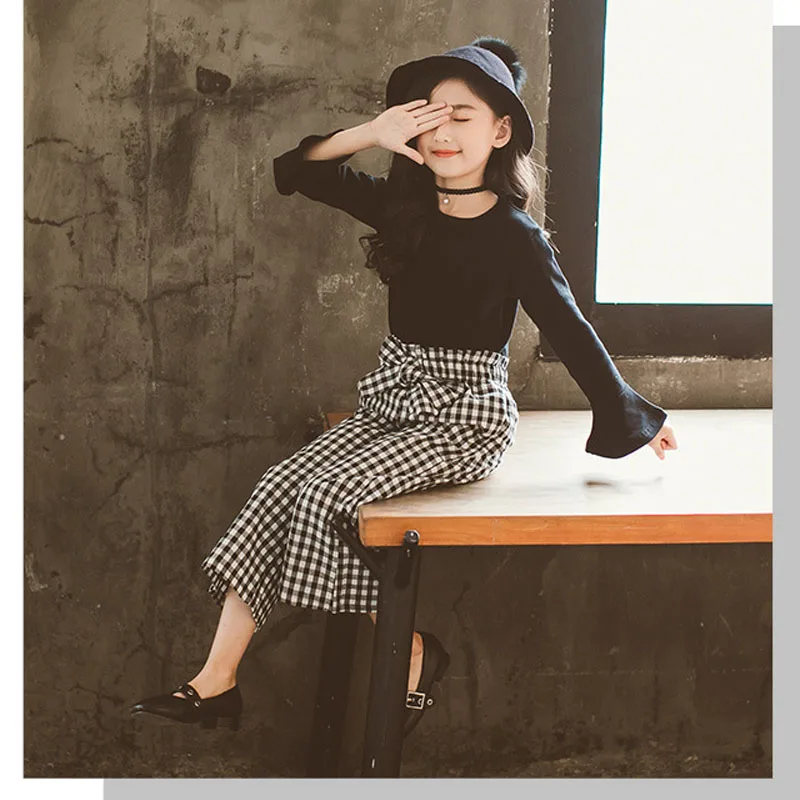 فكاهة الدب الخريف الربيع 2018 جديد أزياء الفتيات ملابس رسمية جرس طويل الأكمام + BowPlaid بنطال ذو قصة أرجل واسعة 2 قطع ملابس الأطفال فكاهة الدب الخريف الربيع 2018 جديد أزياء الفتيات ملابس رسمية جرس طويل الأكمام + BowPlaid بنطال ذو قصة أرجل واسعة 2 قطع ملابس الأطفال