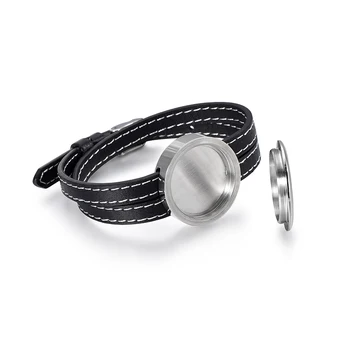 

Stainless Steel Black Leather Strap White Dial Aromatherapy Essential Oils Diffuser Perfume Free12 Pads Bracelet IJC0016