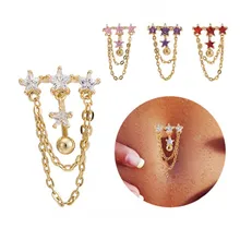 Женское сексуальное кольцо с пуговицами живота промышленная длинная цепь кристаллическая звезда пробки и Туннели пирсинг для пупка цепь тела пирсинг ювелирные изделия