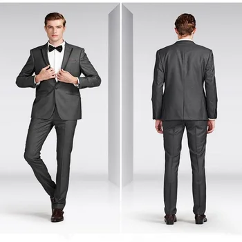 

High Quality One Button tuxedo jacket Grey Groom Tuxedos men suit Men Wedding Suits Prom Bridegroom (Jacket+Pants+Girdle+Tie)
