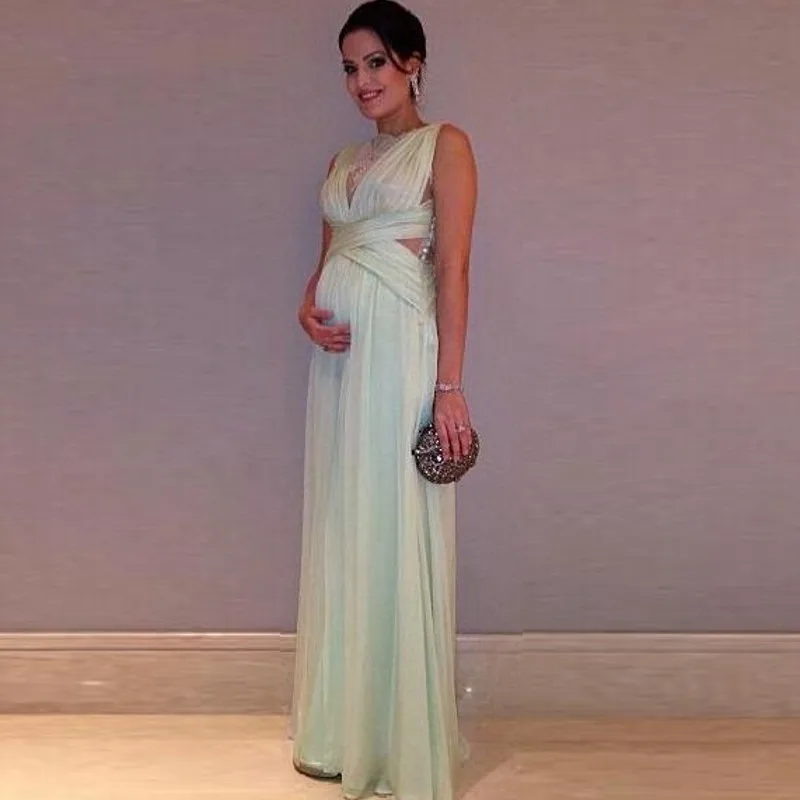 Sheer Back Sexy Maternity Evening Dresses Criss Cross Pregnant Long