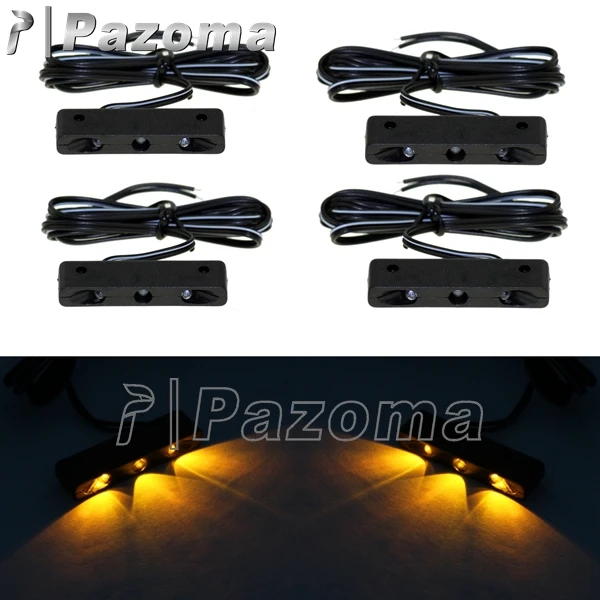 

PAZOMA 4X Black 3 Amber LED Universal Motorcycle Motobike Flush TURN SIGNALS BLINKERS SportBike Motorcycle