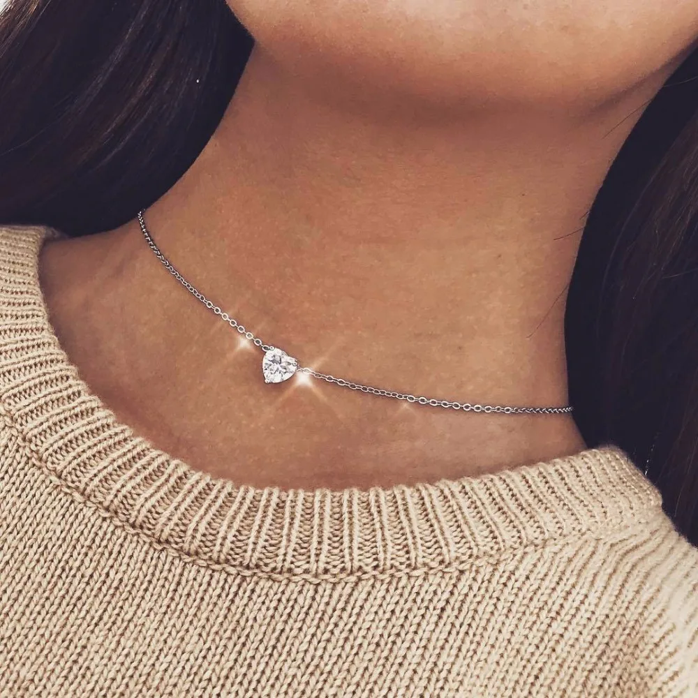 Мода Сердце Циркон ожерелье для женщин кулон на шею аксессуары ожерелье ювелирные изделия