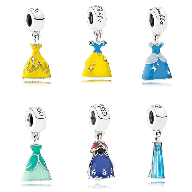 

Trendy 925 Pure Silver Bead Cinderella's Colorful Dress Hanging Charm Fit Original Pandora Bracelet Bangle for Women DIY Jewelry