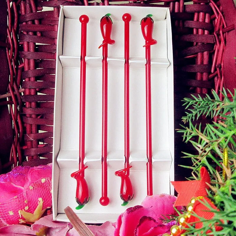 Набор из 6 опт заказных стеклянных фигурок Фламинго художественные муранские стеклянные палочки для взбивания коктейлей