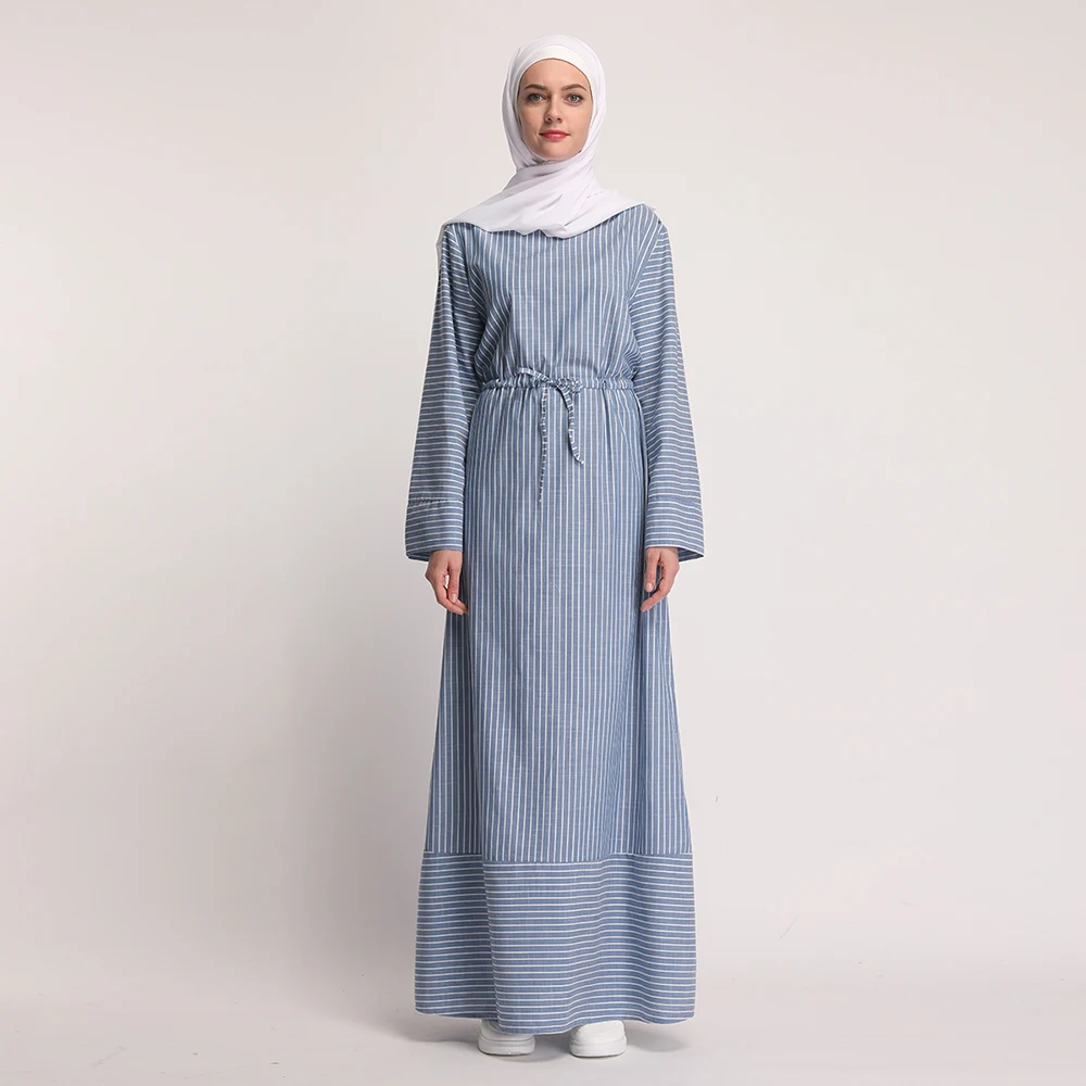Арабская женская одежда мусульманские Женские полосатые длинные платья без шарфа