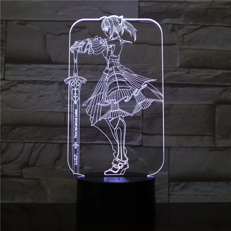 Fate Grand Order Saber Fate Stay Night Lampara 3D светодиодный Ночной светильник DIY аниме игрушка настольная лампа детский подарок меняющий цвет светильник ing