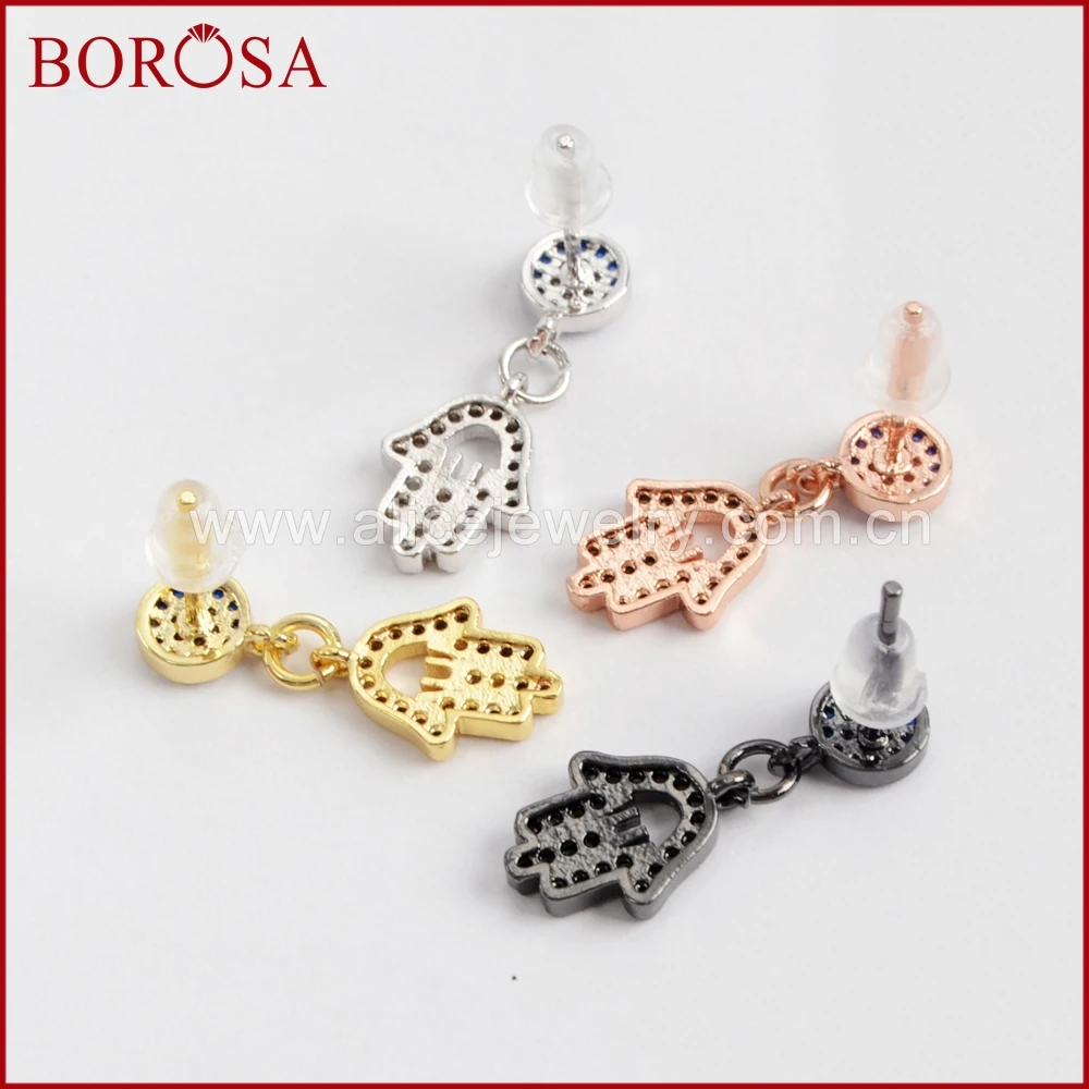 BOROSA Drusy Ювелирные изделия 5 пар CZ микро проложить циркония Хамса серьги руки