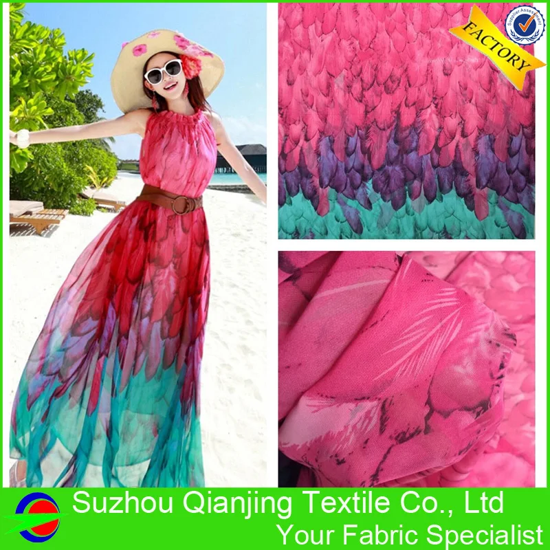 Новинка года лидер продаж печатных шифон Ткань градуированных перо для богема пляжная юбка платье