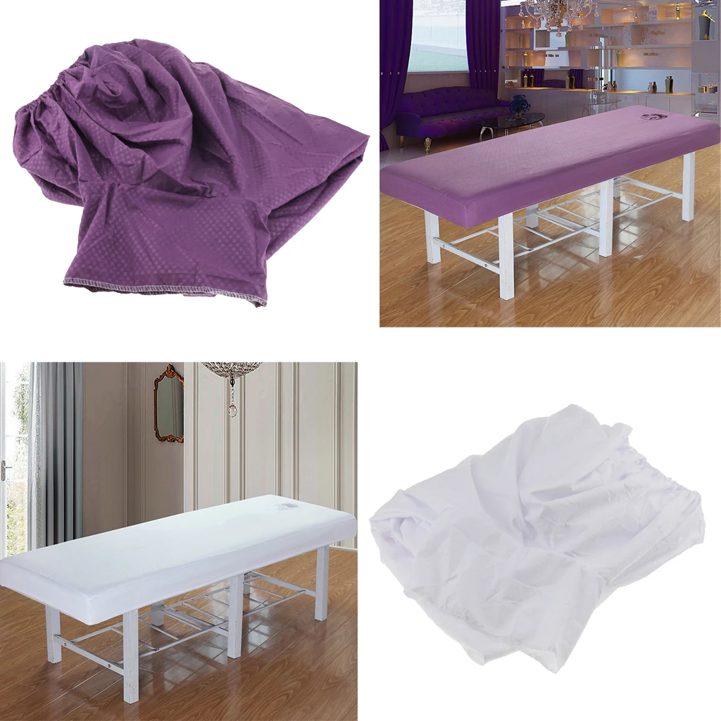 Professional Washable Acupuncture Massage Table Bed Protective Fitted Pad Sheet Cover for Beauty Salon Spa Purple White 70x190cm 6