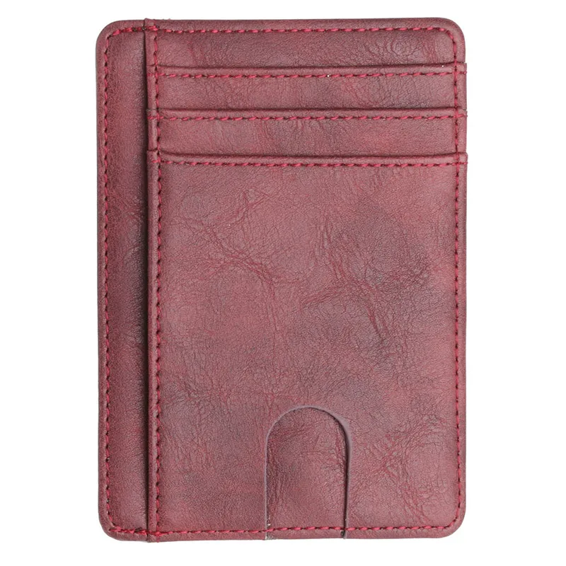 Тонкий кожаный бумажник THINKTHENDO с блокировкой RFID, держатель для карт, кошелек, чехол для денег для мужчин и женщин, модная сумка 11,5x8x0,5 см - Цвет: WR