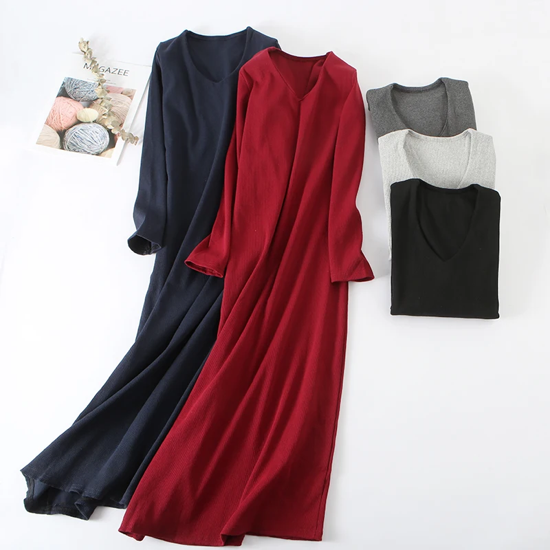 

Autumn Winter Long Dress Women Warm Long Sleeve Maxi Dress Female V Neck Elegant Slim Oversize Basic Dresses Party Vestidos 1509