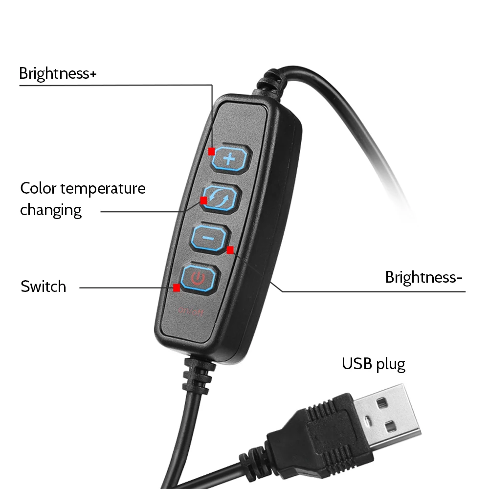 200 мм светодиодный светильник для видео, круглая лампа для селфи-камеры с питанием от USB, управляемая 10 уровней, регулируемая яркость 3200-5500k 360 светильник