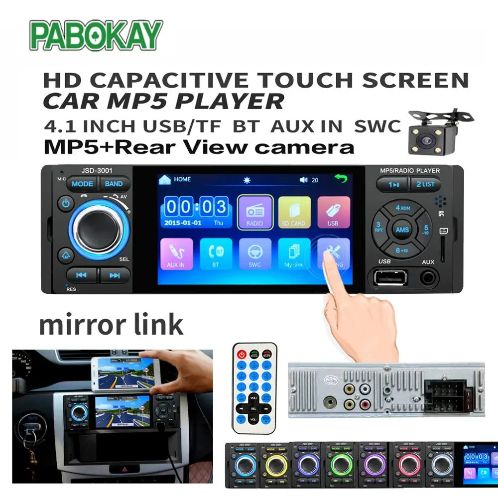 

4" Touch Screen Bluetooth Car Radio 1 Din Mirror Link Autoradio Stereo Audio MP5 Video Player USB MP3 TF JSD-3001 Radio