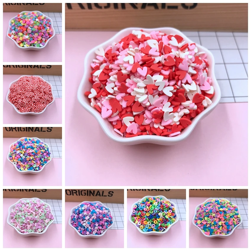

Free Shipping!! 50g/lot Cute Hot Selling Clay Sprinkles, Colorful Heart Five Star Bow Candy Sprinkles for Crafts Making, DIY