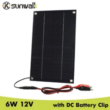 SUNWALK 6W 12V Mono Flexible Solar Panel Charger for Charging 12V Car Battery 12V Device with DC5521 Battery Clip