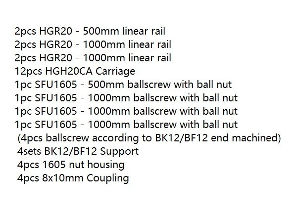 HGR20 cnc набор квадратных линейных направляющих 12 шт. HGH20CA+ SFU605/1610 1605 шариковый винт+ BK BF12 корпус муфта для двигателя шпинделя комплект - Цвет: 1605500100010001000