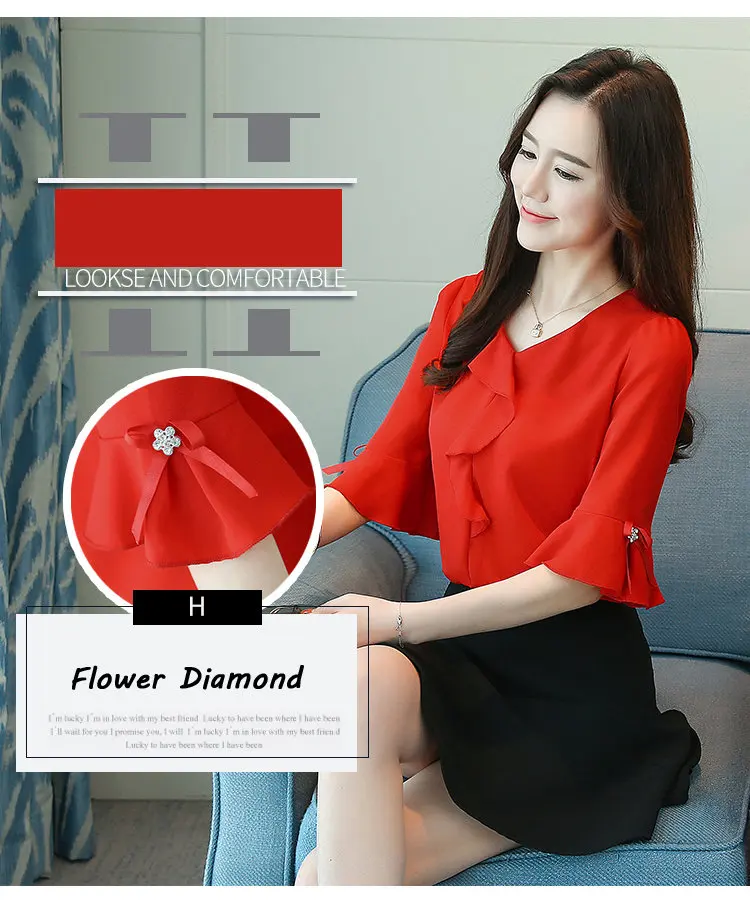 Chiffon Blusas Mujer 2018 Moda Women Blouses Summer Flare Sleeve Ruffle Shirts Femme Fashion Office Plus Size Tops Ladies S-3XL (2)