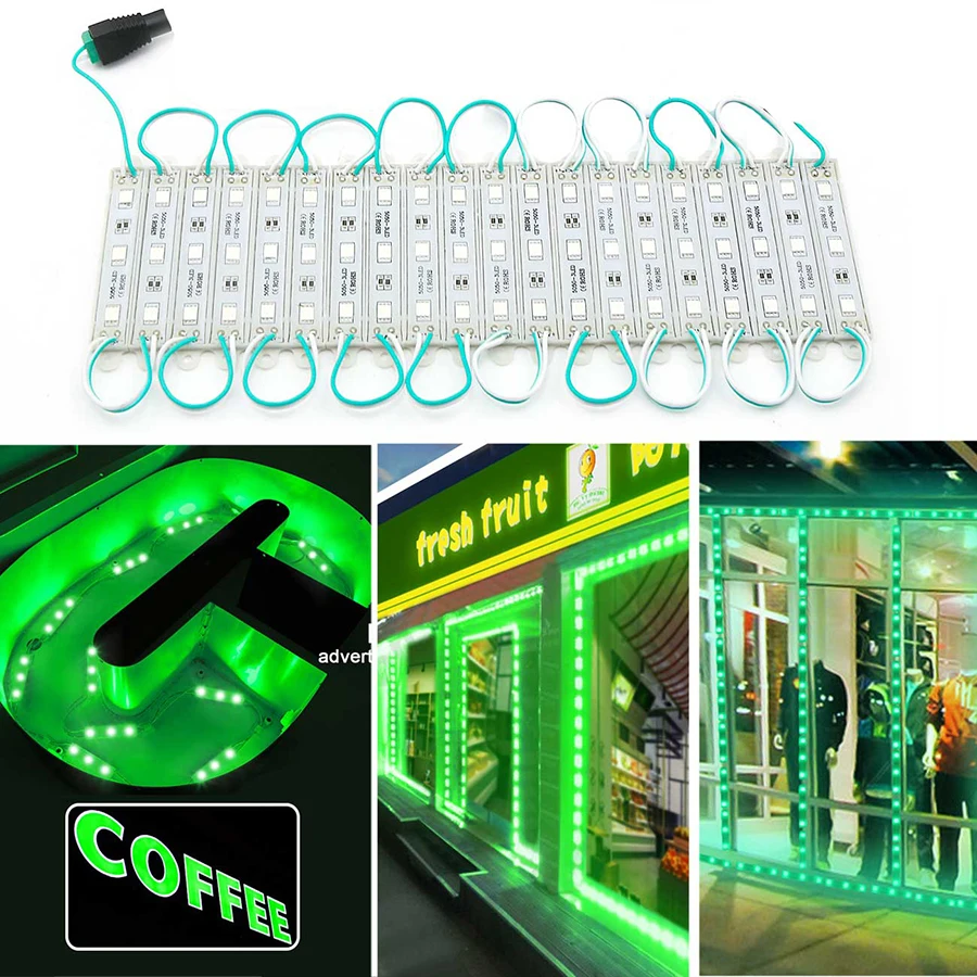 LED Module SMD 5050 3 LED DC12V Waterproof Advertisement Sign Letter Storefront Strip Lamp Modules Light Green Color (2)