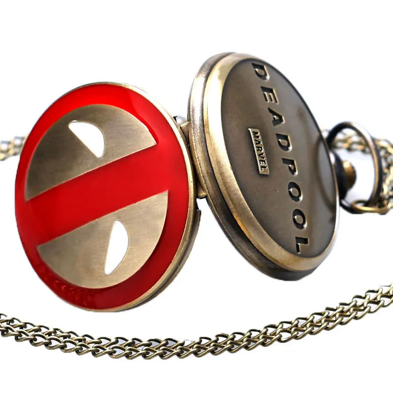 2019 Новая Мода Дэдпул косплэй аниме мультфильм для мужчин Pocketwatch современный кулон кварцевые карманные часы с цепочки и ожерелья цепи FOB