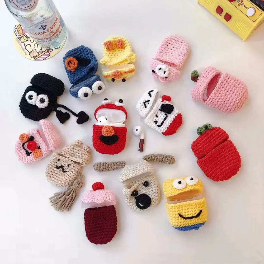 

Cute Cartoon Pattern Protective Case Wireless Bluetooth Earphone Storage Box Knitting Wool Cover Bag For Apple Airpods
