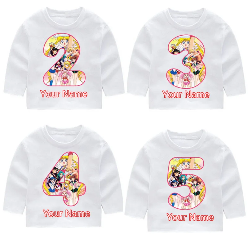 

Sailor Moon Boys and Girls Birthday Number Long Sleeve T-shirts Children's Fall Long Sleeve Tops Baby Girl Harajuku Clothes