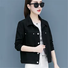 women's Jacket solid color lapel female denim Jacket black yellow red Loose outerwear casual coats new Jackets