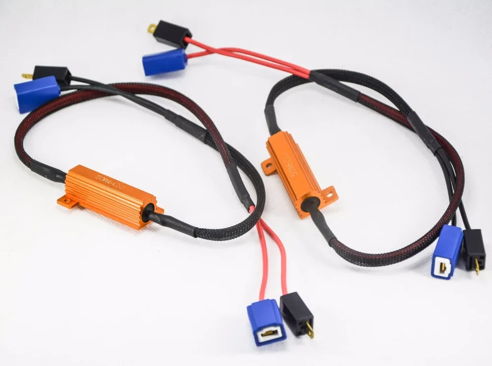 50W 6ohm Gold Fuse H1 Load Resistor Wire CANBUS Decoder Error Message Free Canceler Capacitor 2PCS For Auto Car LED Headlight Kit