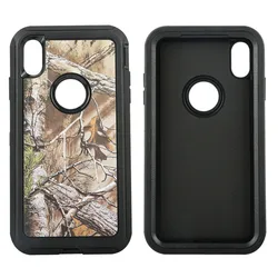 Camouflage Defender Phone Case with Clip Holster and Armor Protection - iPhone 13 (Black leaves 1)