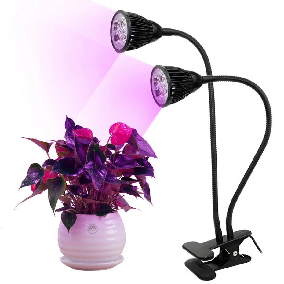 

New Dual Head LED Grow Light 10W 220V Plant Grow Lamp LED Fitolampy With Clamp +360 Degree Rod For Hydroponics Grow System