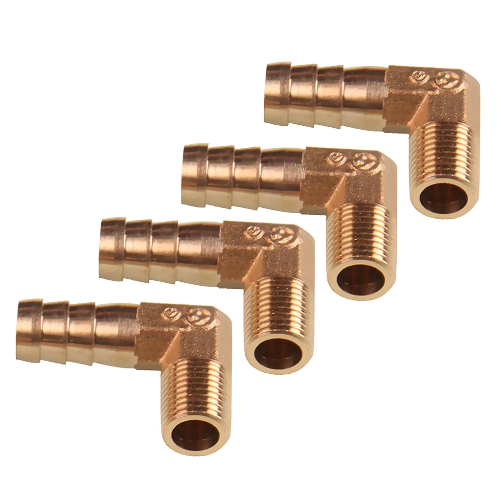 4 pieces 1/4 BSP To 12mm Brass 90 Degree Male Elbow Barb Hose Tail Pipe Gas Fittings