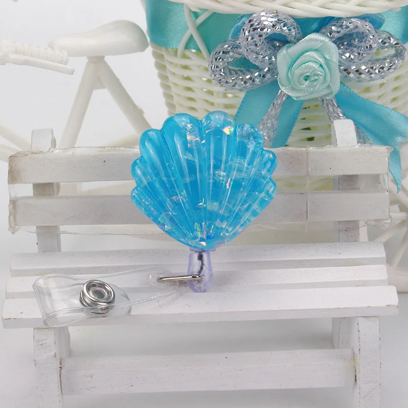 Resin Lovely Heart Shell Design Nurse Retractable Badge Reel Pull ID Card 3D Badge Holder Belt Clip Hospital School Office K151